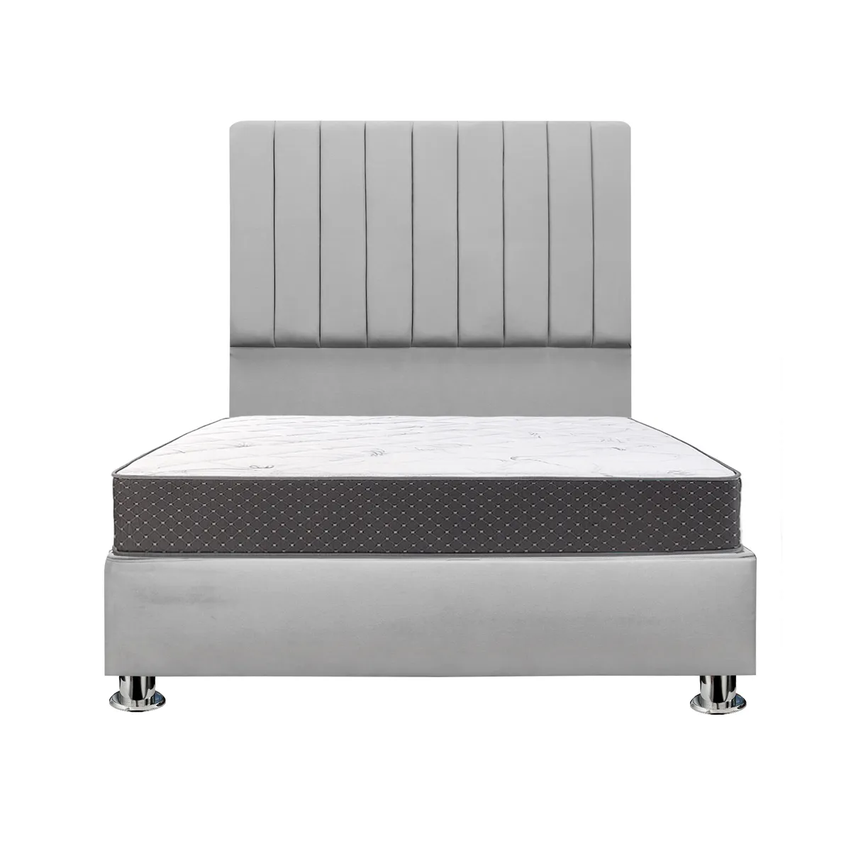 MUEBLES MACRUMO - Combo Cama tapizada Calisia Gris claro -15 Plz+colchón semiortopédico