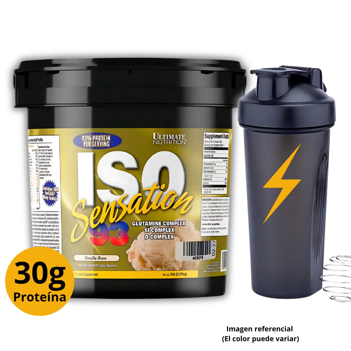 ULTIMATE NUTRITION - ISO SENSATION 93 5LB VAINILLA BEAN CON SHAKER - PROTEÍNA ISOLATADA