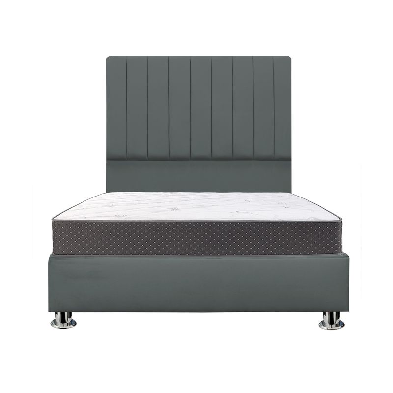 MUEBLES MACRUMO - Combo Cama tapizada Calisia Gris oscuro - 2 Plz+colchón semiortopédico
