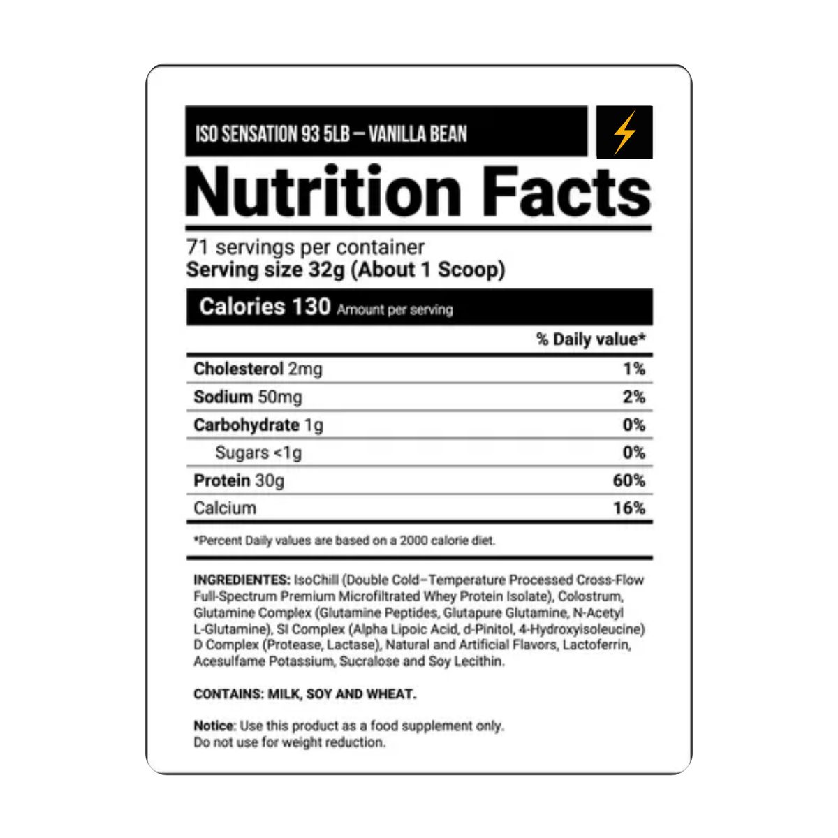 ULTIMATE NUTRITION - ISO SENSATION 93 5LB VAINILLA BEAN CON STRAPS - PROTEÍNA ISOLATADA