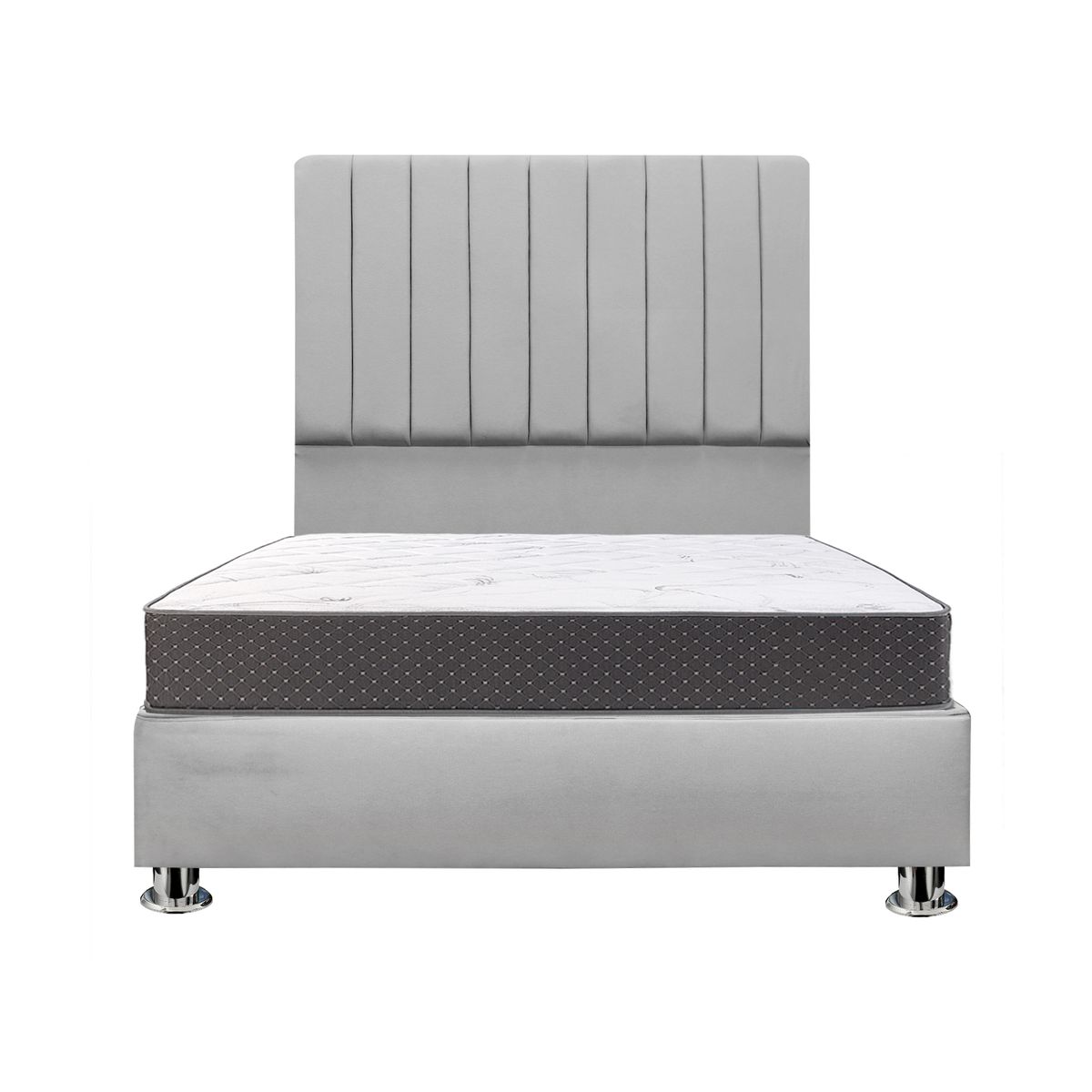 MUEBLES MACRUMO - Combo Cama tapizada Calisia Gris claro - Queen+colchón semiortopédico