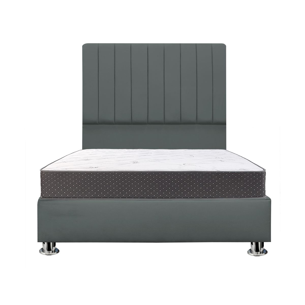 MUEBLES MACRUMO - Combo Cama tapizada Calisia Gris oscuro-Queen+colchón semiortopédico