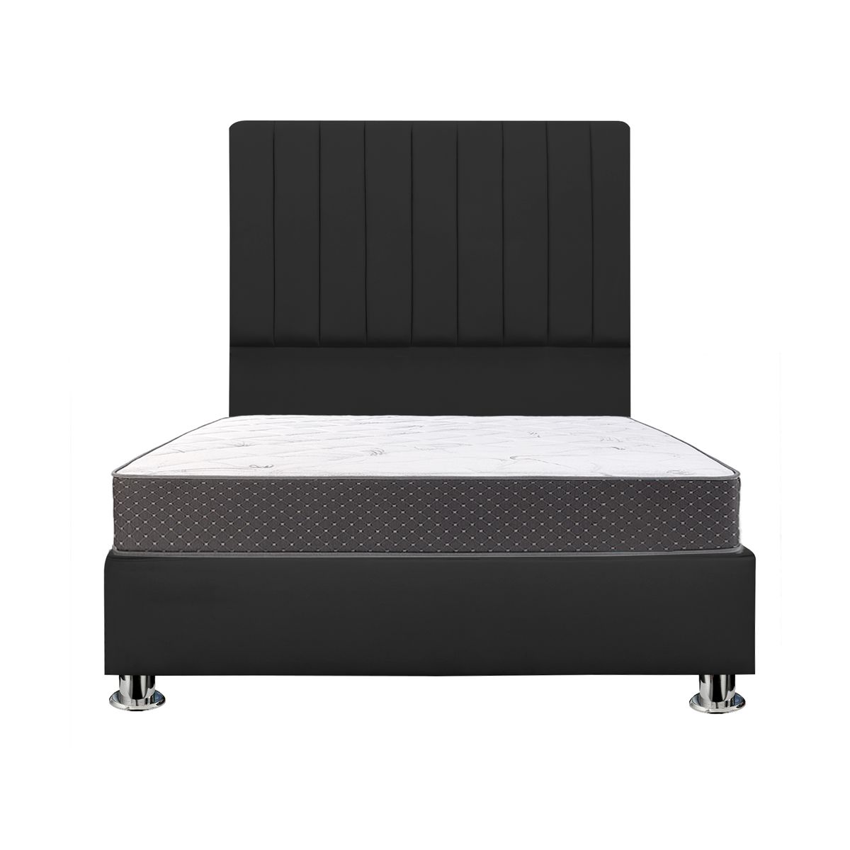 MUEBLES MACRUMO - Combo Cama tapizada Calisia Negro - Queen Plz+colchón semiortopédico