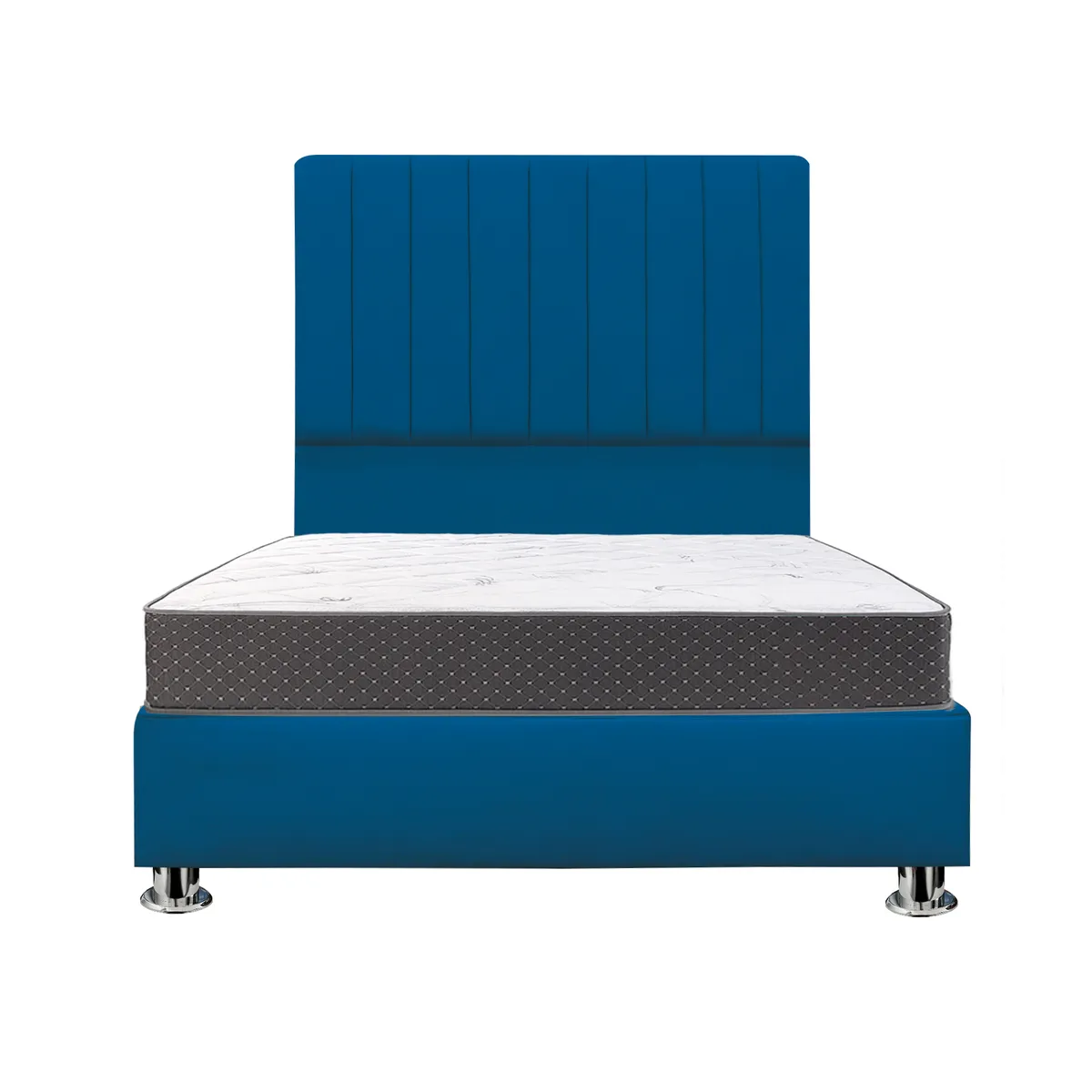 MUEBLES MACRUMO - Combo Cama tapizada Calisia Azul - Queen Plz+colchón semiortopédico