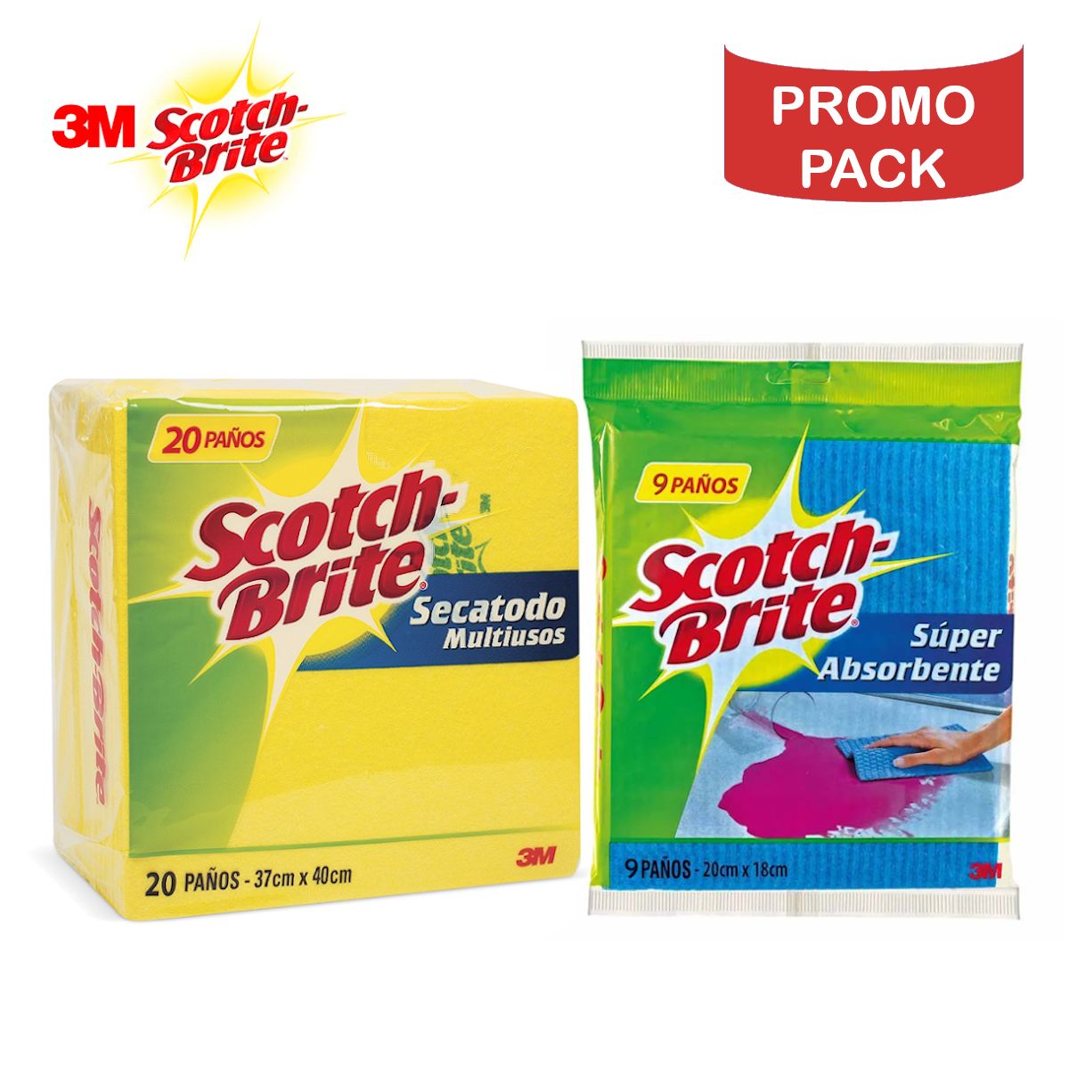SCOTCH BRITE - Paño secatodo 20und +Paño esponja 9und SCOTCH-BRITE PROMOPACK