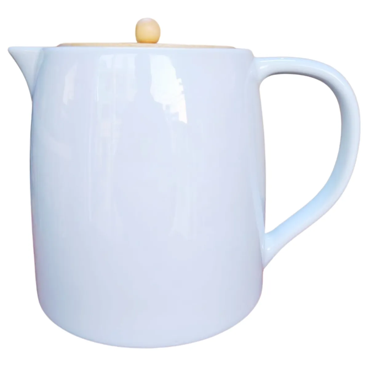 GENERICO - Jarra de Porcelana Blanca con Tapa de Bambú de 1.5 Litros