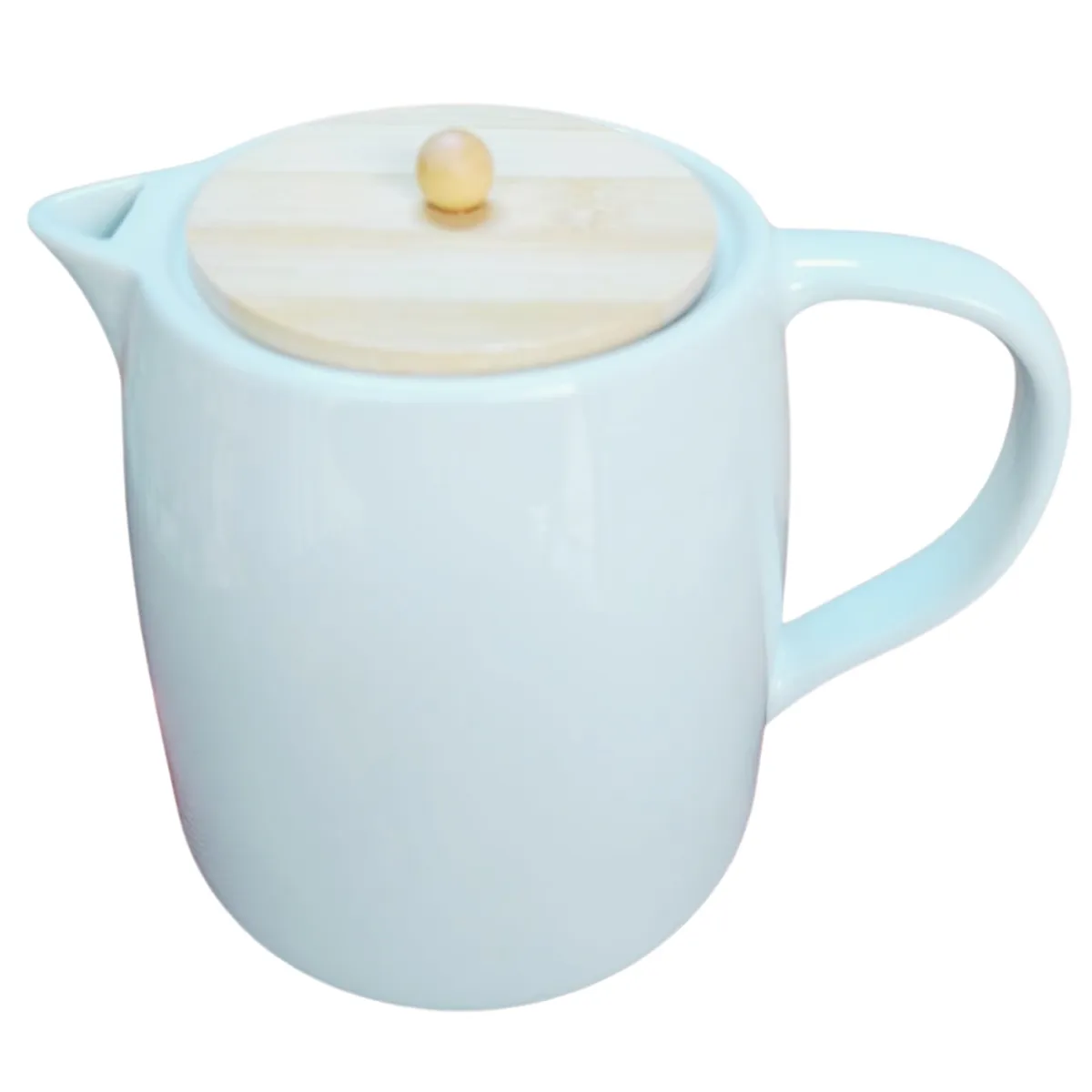 GENERICO - Jarra de Porcelana Blanca con Tapa de Bambú de 1.5 Litros