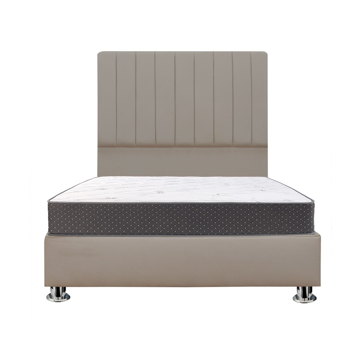 MUEBLES MACRUMO - Combo Cama tapizada Calisia -2 Plz Beige oscuro+colchón semiortopédico