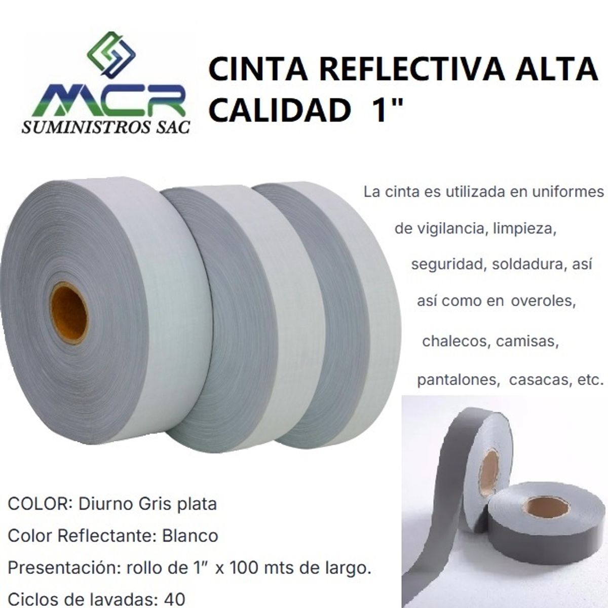 GENERICO - CINTA REFLECTIVA ALTA CALIDAD PARA LA ROPA DE 1 " o 2,54CM DE ANCHO X100M