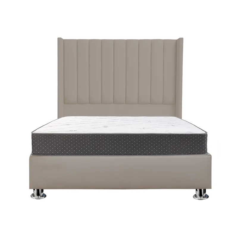 MUEBLES MACRUMO - Combo Cama tapizada Barcelona-15  Beige oscuro+Colchón Semiortopédico