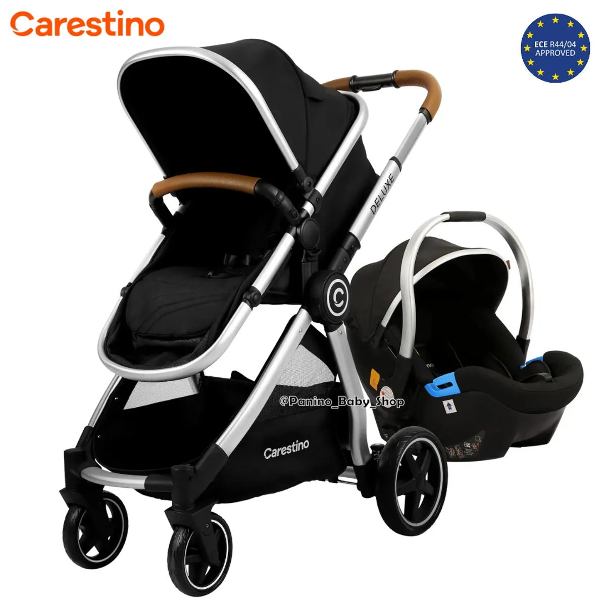 CARESTINO - Coche Cuna Premium Travel System 3en1 -DELUXE V2- New Black
