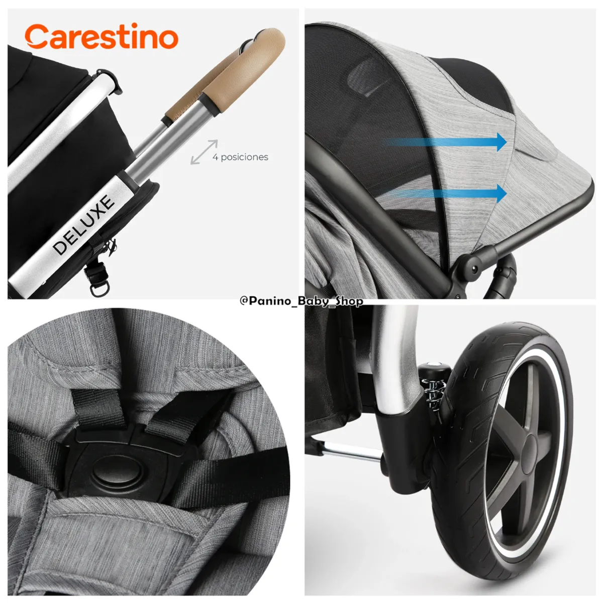 CARESTINO - Coche Cuna Premium Travel System 3en1 -DELUXE V2- New Black