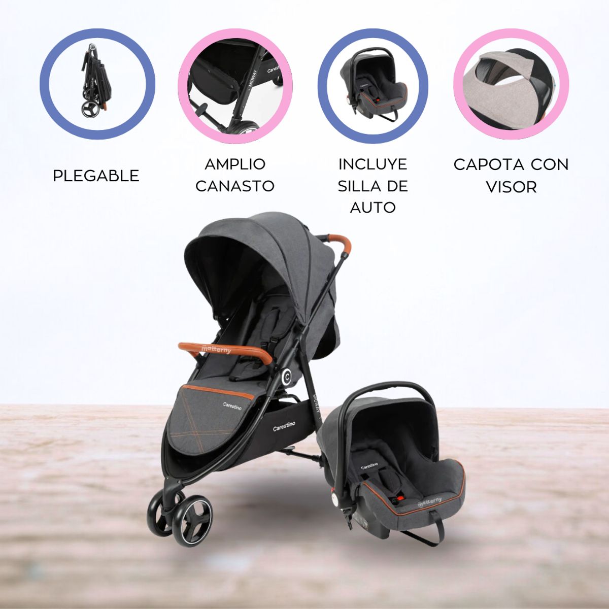 CARESTINO - Coche Cuna con Accesorios «MIDWAY» Black