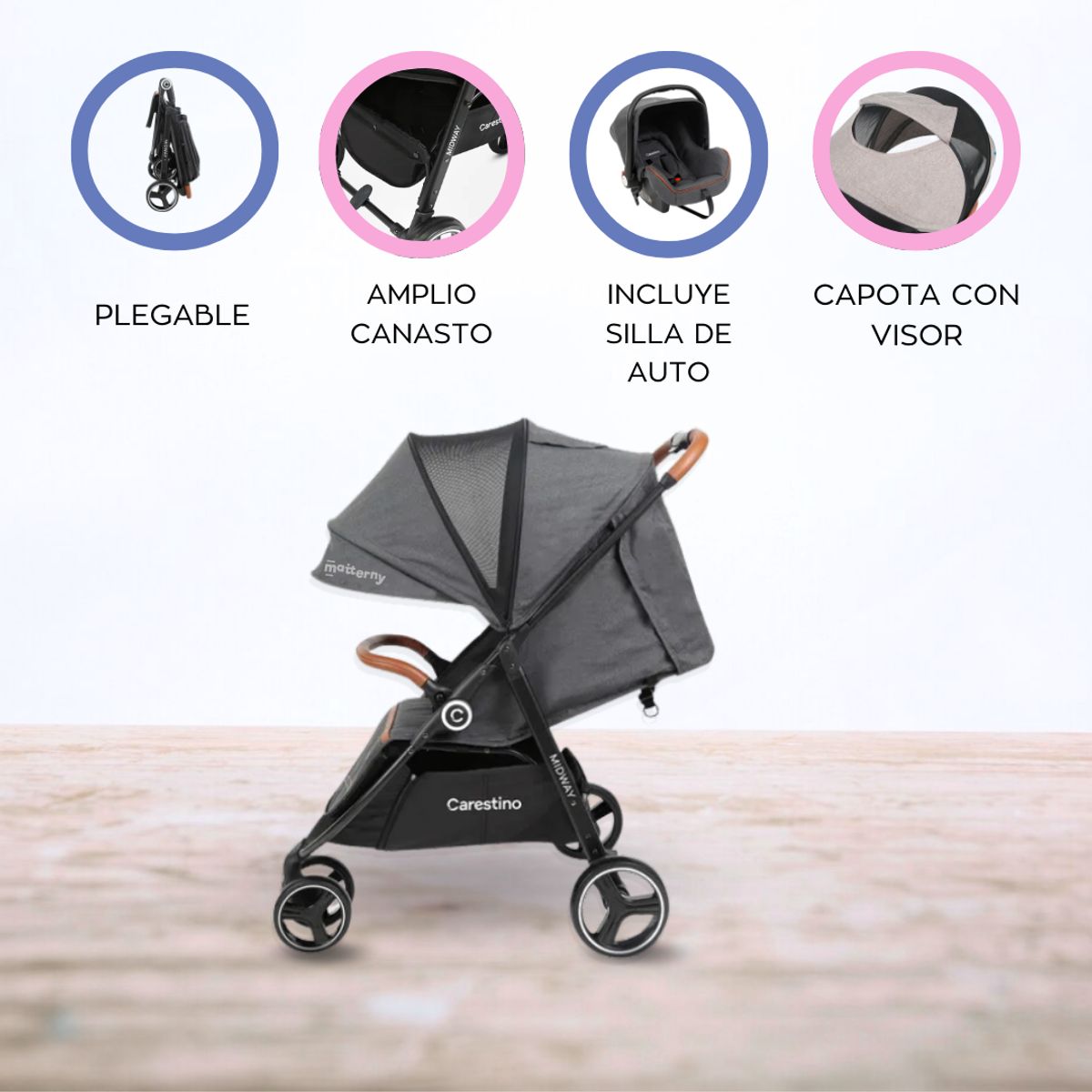 CARESTINO - Coche Cuna con Accesorios «MIDWAY» Black