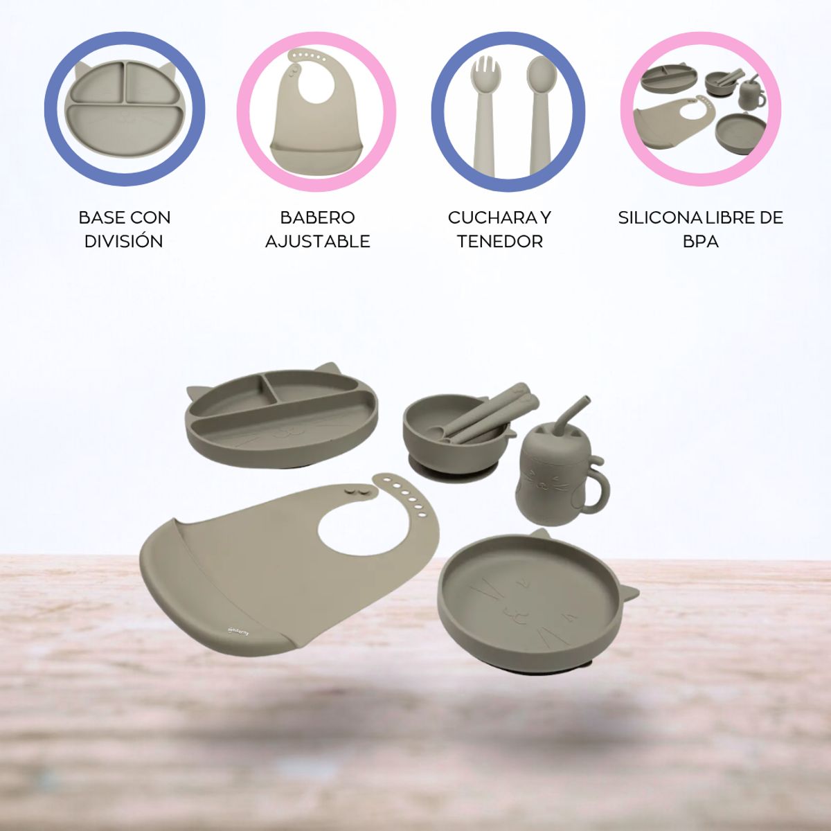 CARESTINO - Set de Alimentación de Silicona «GATITO» Greige