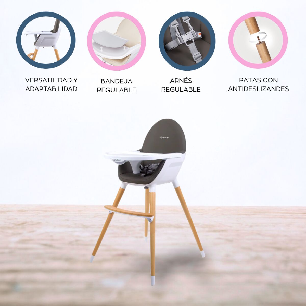 CARESTINO - Silla de Comer Nórdico «NEO» Gris Oscuro