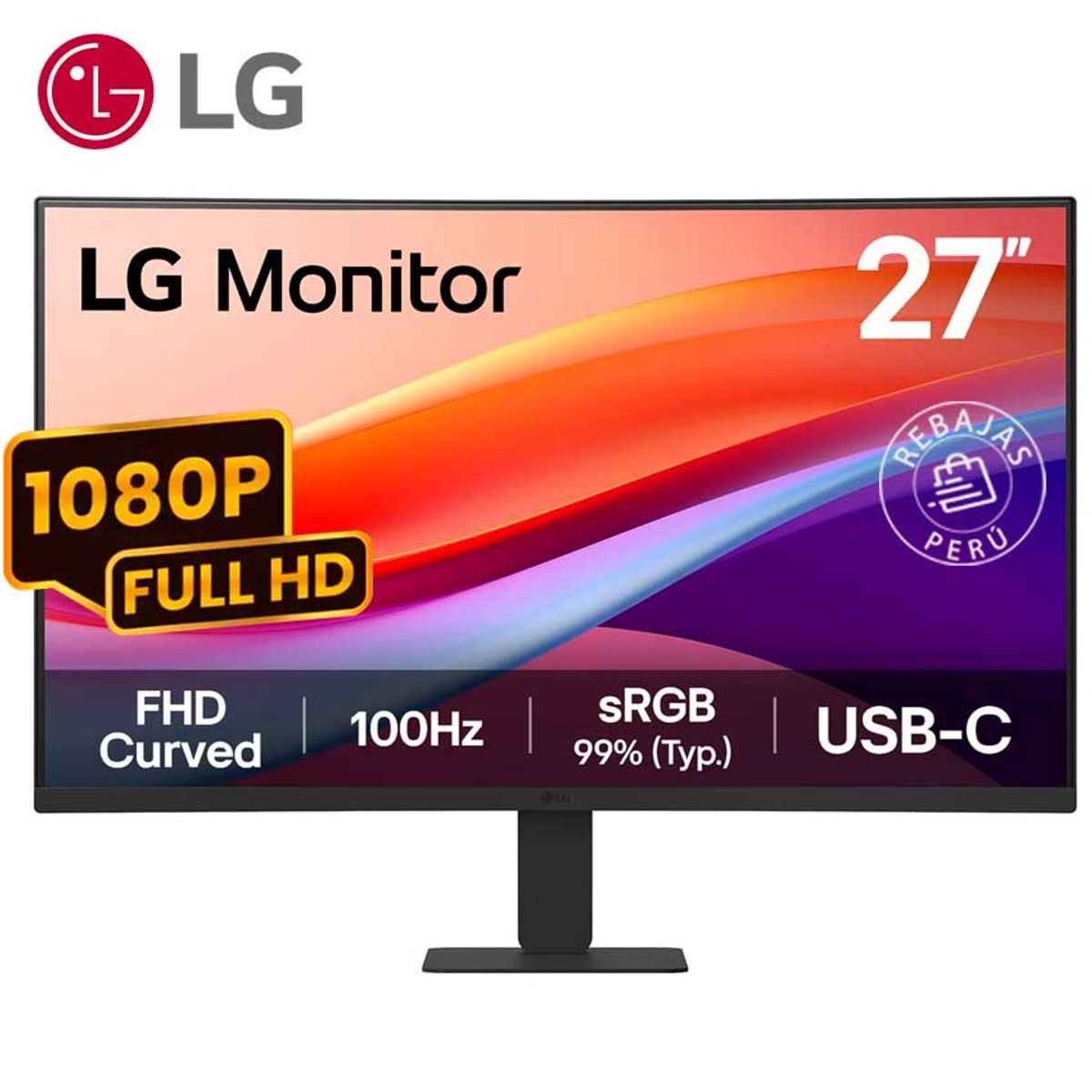 LG - LG Monitor 27” Curvo FHD 100Hz HDR USB-C 15W sRGB 99% 27U421A-B