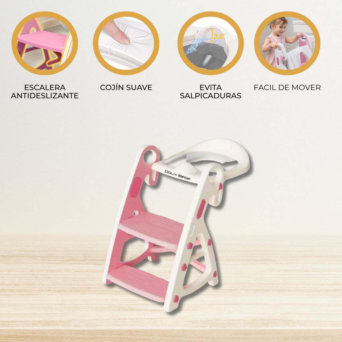 BABY GO - Escalera Multifunción 3 en 1 con cojin «ESCALIN» Pink