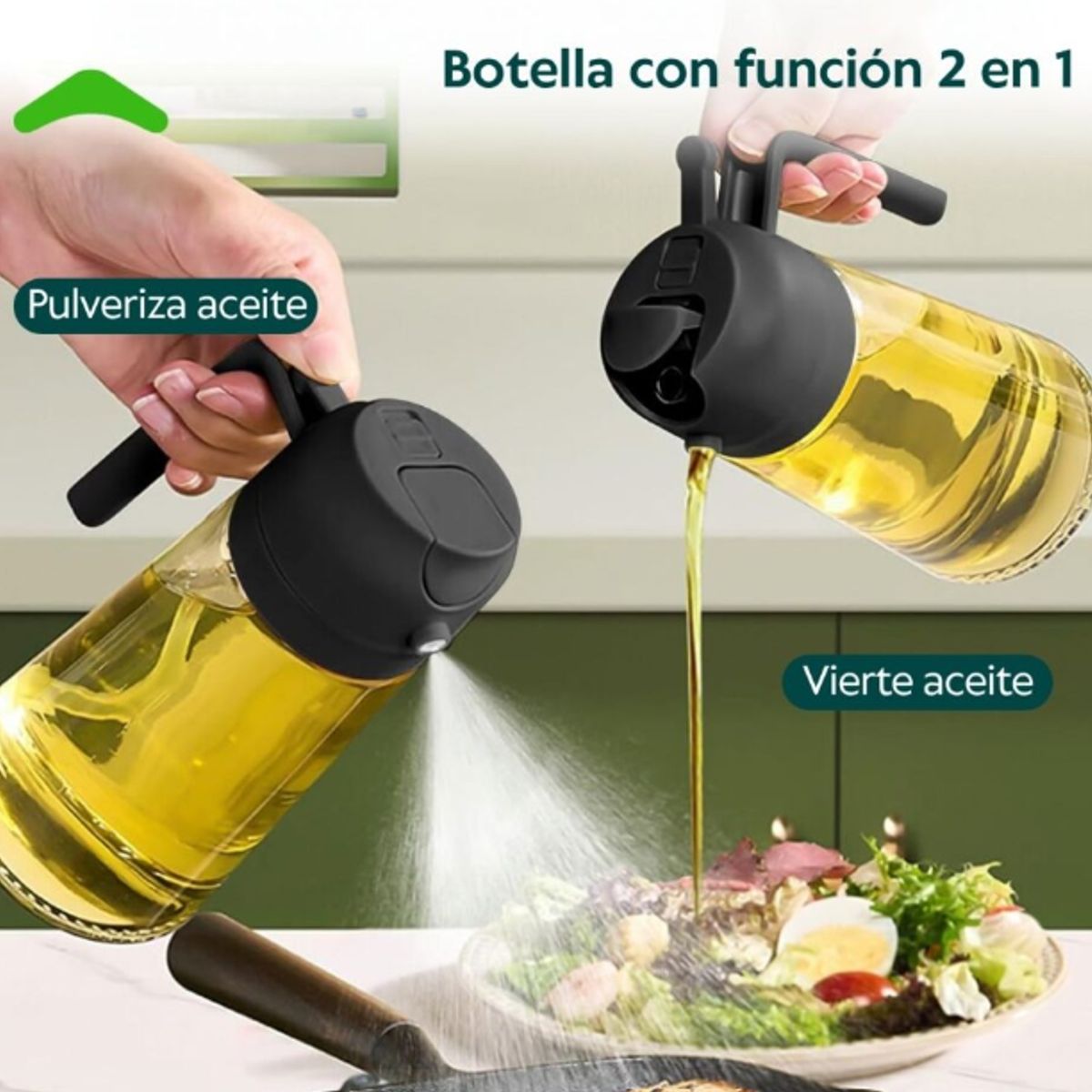 GENERICO - Dispensador de aceite 2 en 1 Spray y Verter color NEGRO