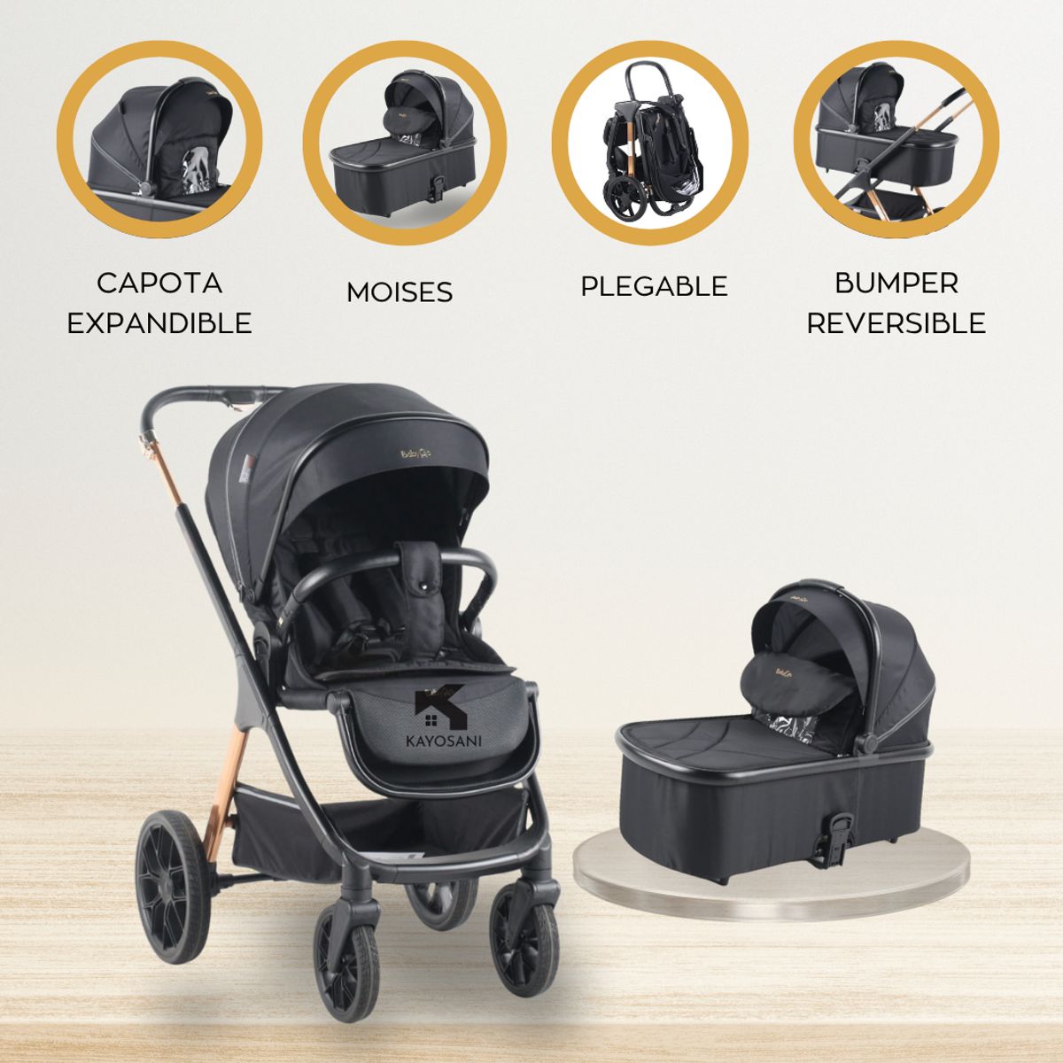BABY GO - Coche Cuna Moisés Premium «LEXUZ» Black