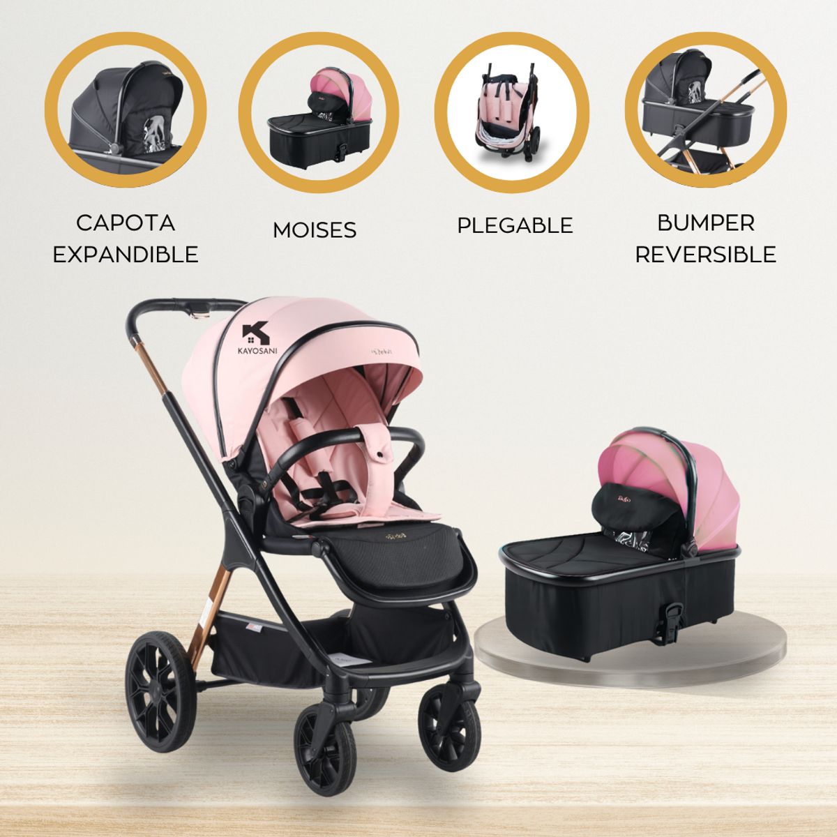BABY GO - Coche Cuna Moises Premium «LEXUZ» Pink