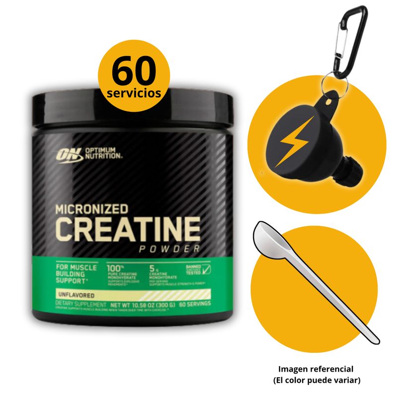 OPTIMUN NUTRITION - CREATINA ON DE 300gr CON CUCHARA MEDIDORA Y PORTASUPLEMENTOS - CREATINA MONOHIDRATADA Y MICRONIZADA