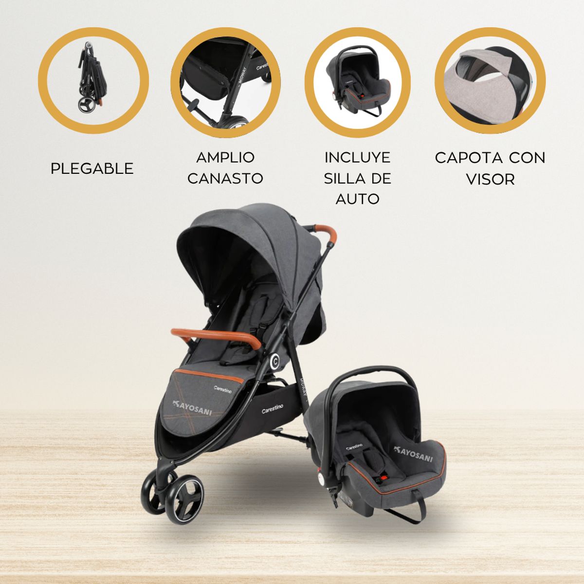 CARESTINO - Coche Cuna con Accesorios «MIDWAY» Black