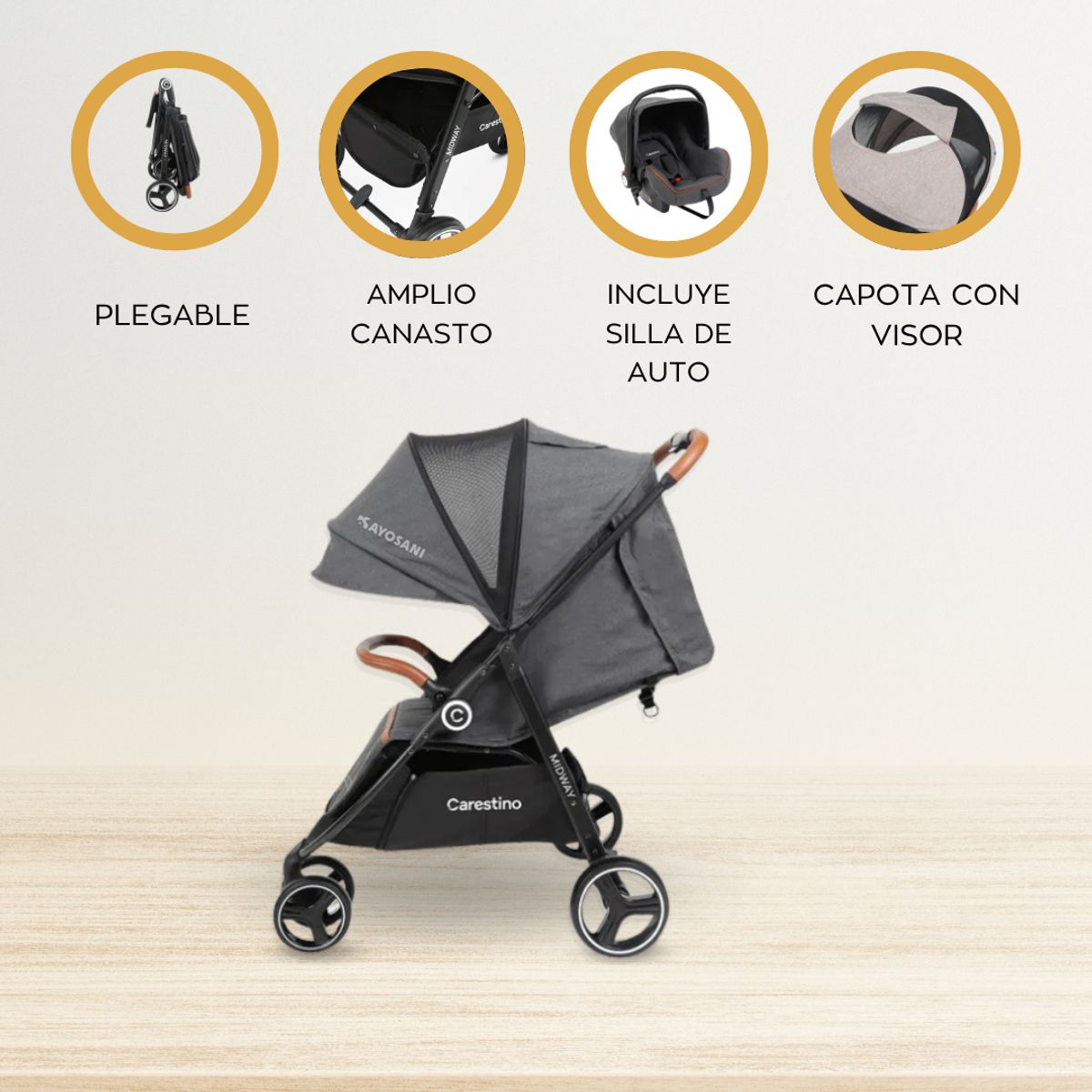 CARESTINO - Coche Cuna con Accesorios «MIDWAY» Black