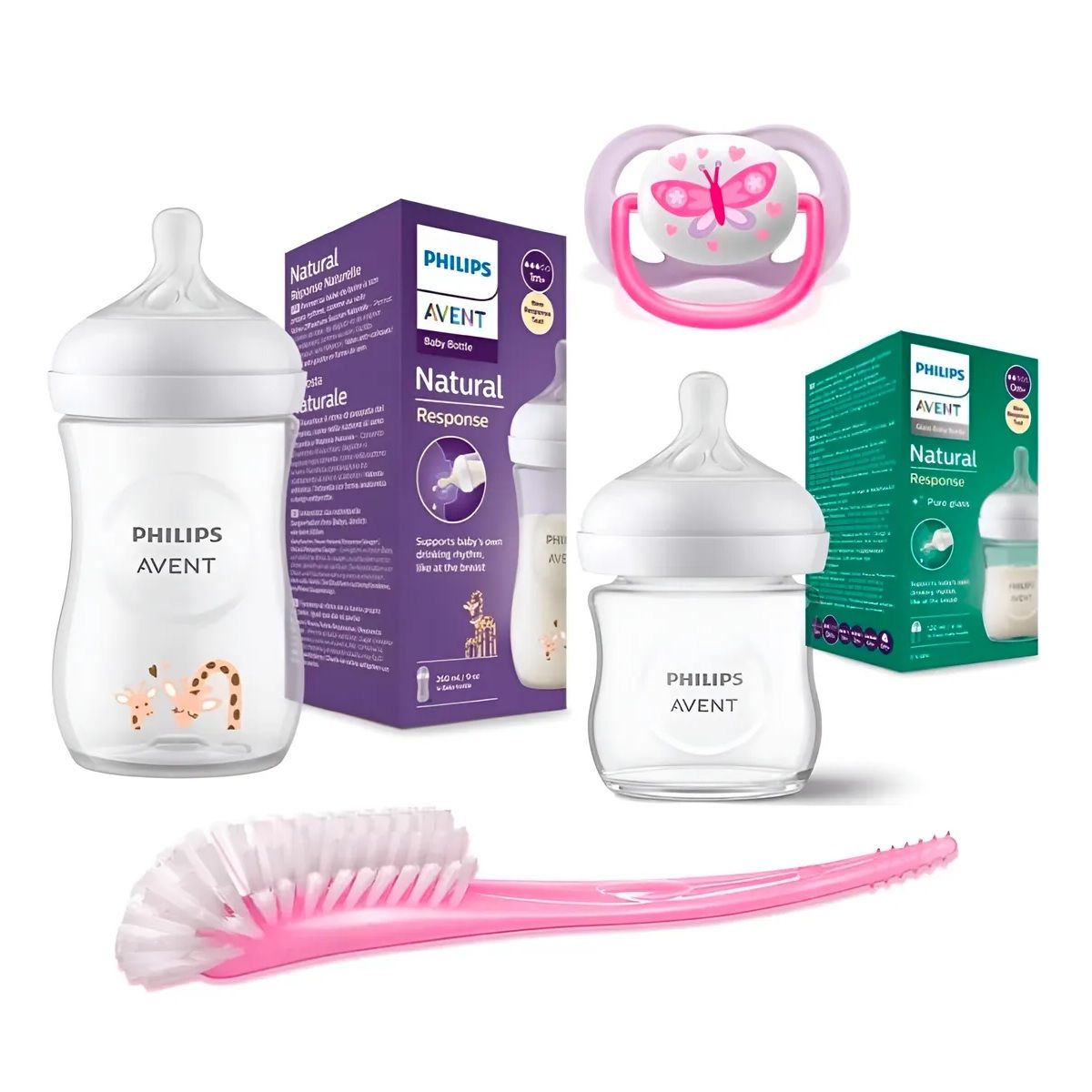 AVENT - Set Recien Nacido Niña Avent 2 Biberones + Chupon +Escobilla