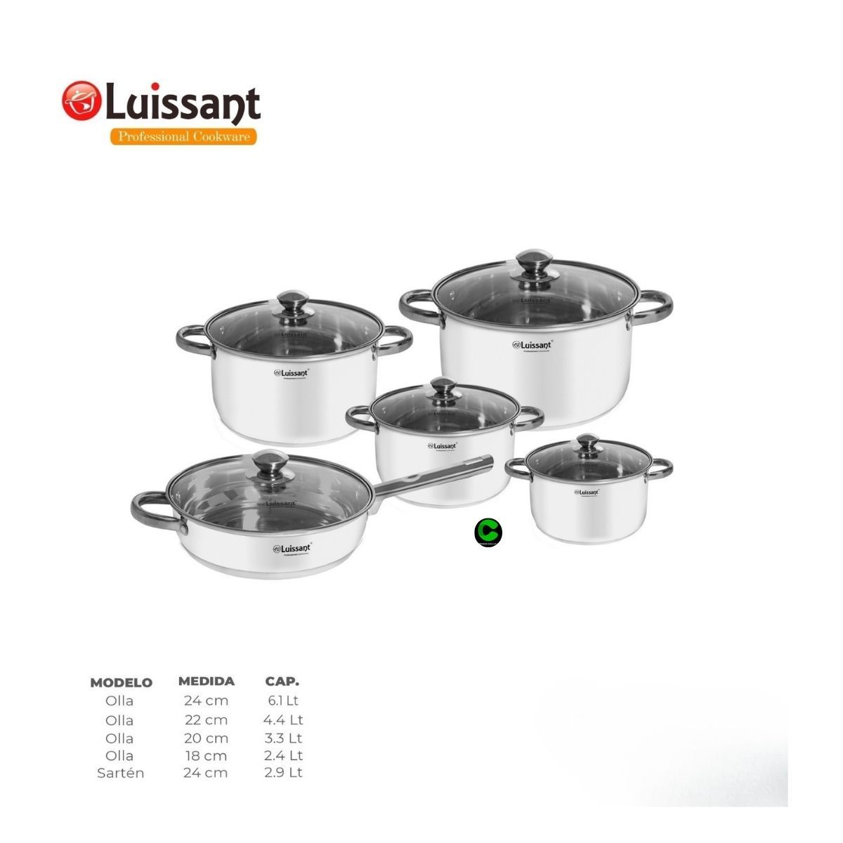 LUISSANT - Juego de ollas LUISSANT Acero Inoxidable LU-8272E 10 Pzs