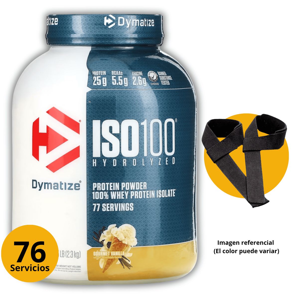 DYMATIZE - ISO100 5LB VAINILLA + STRAPS PROTEÍNA ISOLATADA HIDROLIZADA