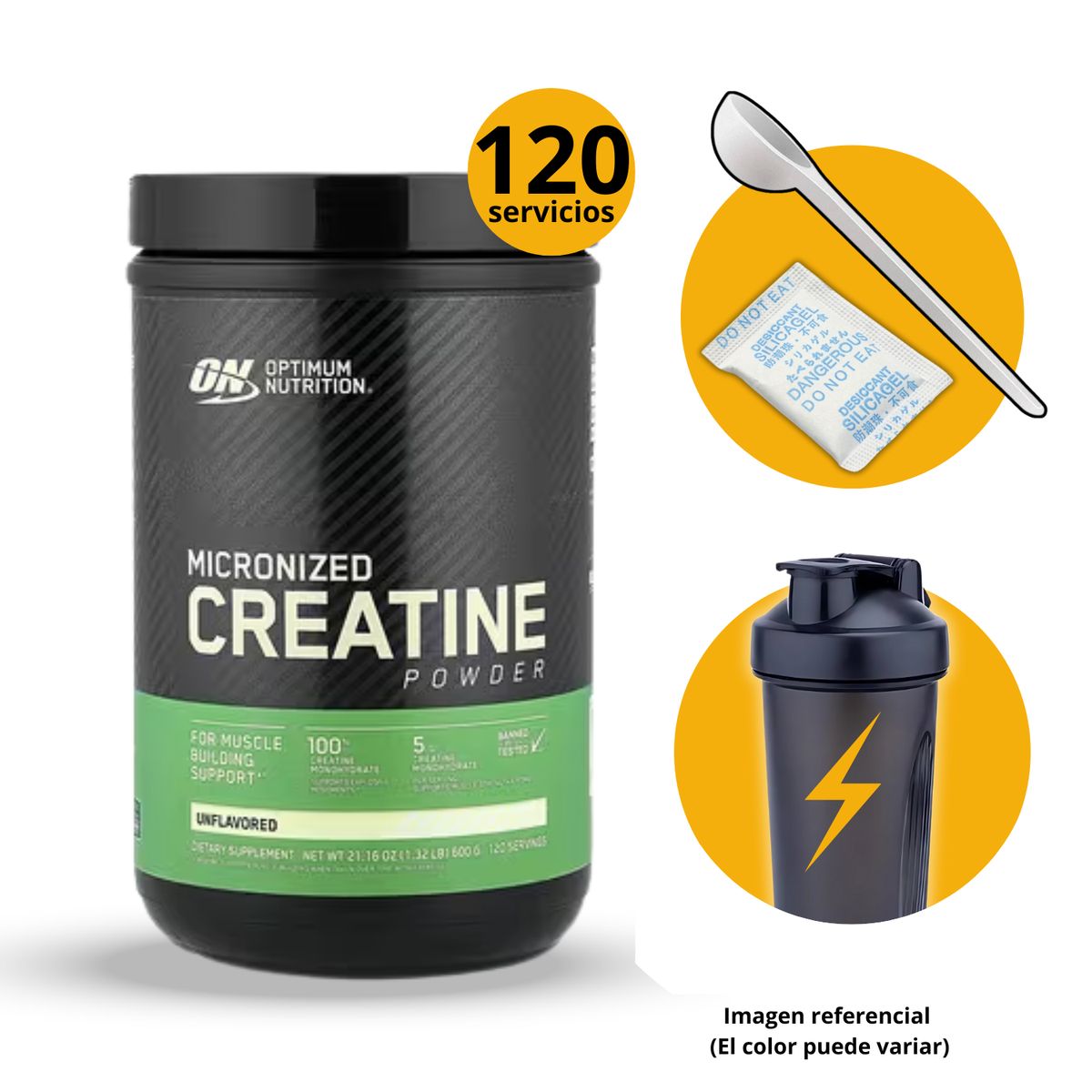 OPTIMUN NUTRITION - CREATINA ON DE 600gr CON CUCHARA MEDIDORA Y SHAKER -  MICRONIZADA
