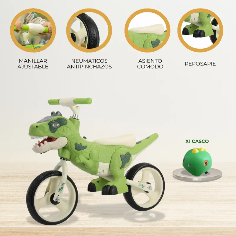 CUZKA - Bicicleta de Equilibrio «DINOSAURIO» Green