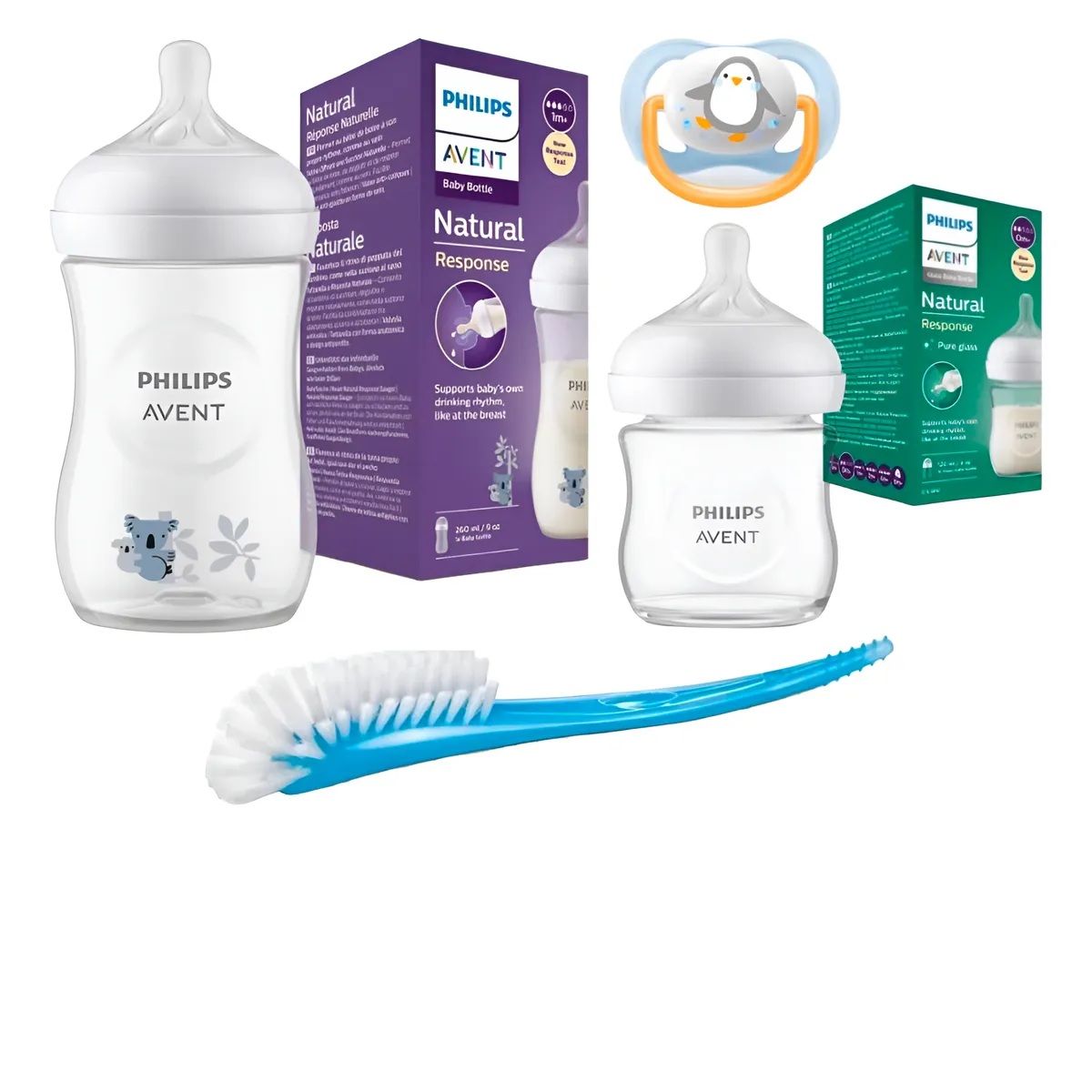 AVENT - Set Recien Nacido Niño Avent 2 Biberones + Chupon +Escobilla