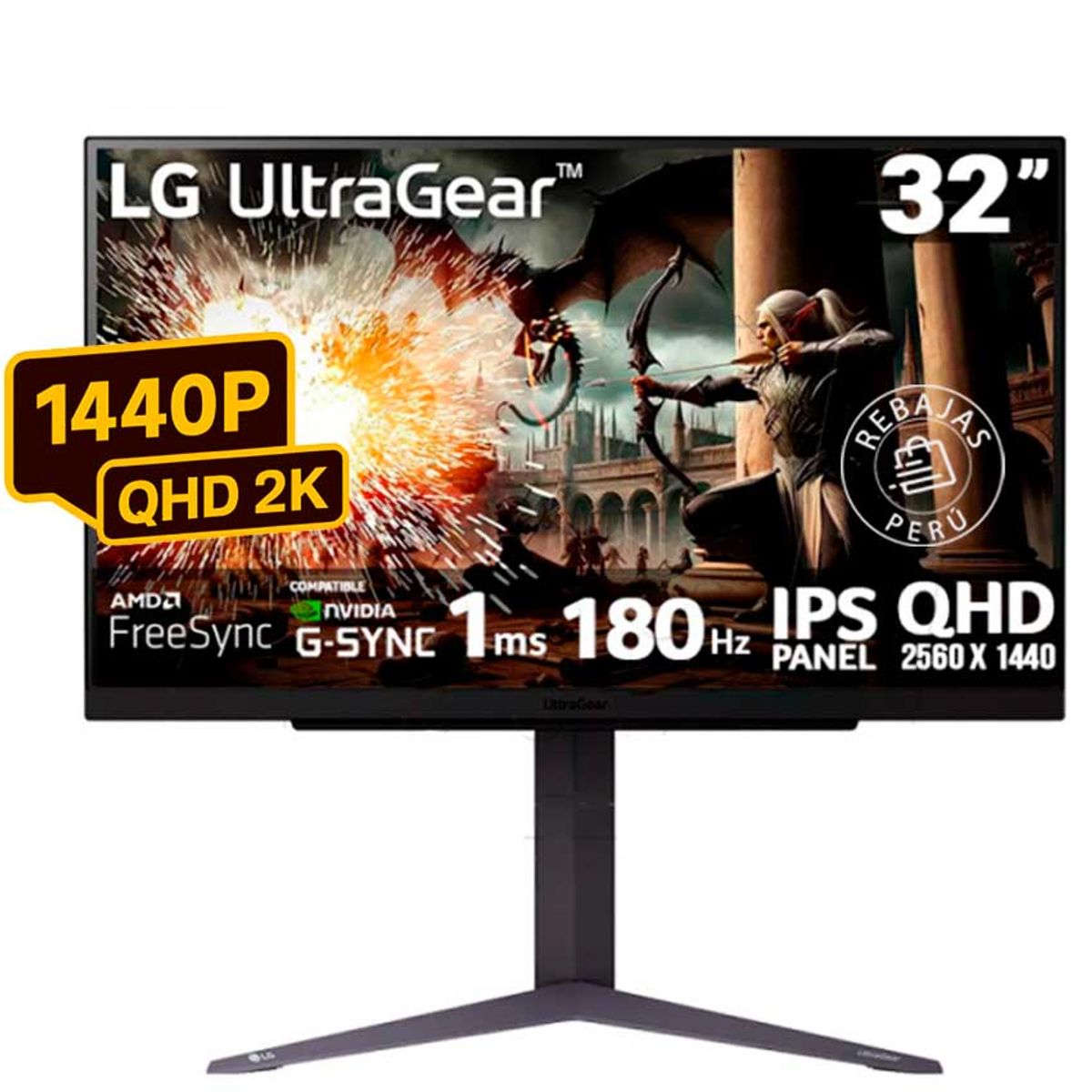 LG - Monitor LG UltraGear 32 QHD 180Hz 1ms IPS HDR G-Sync 32GS75Q-B