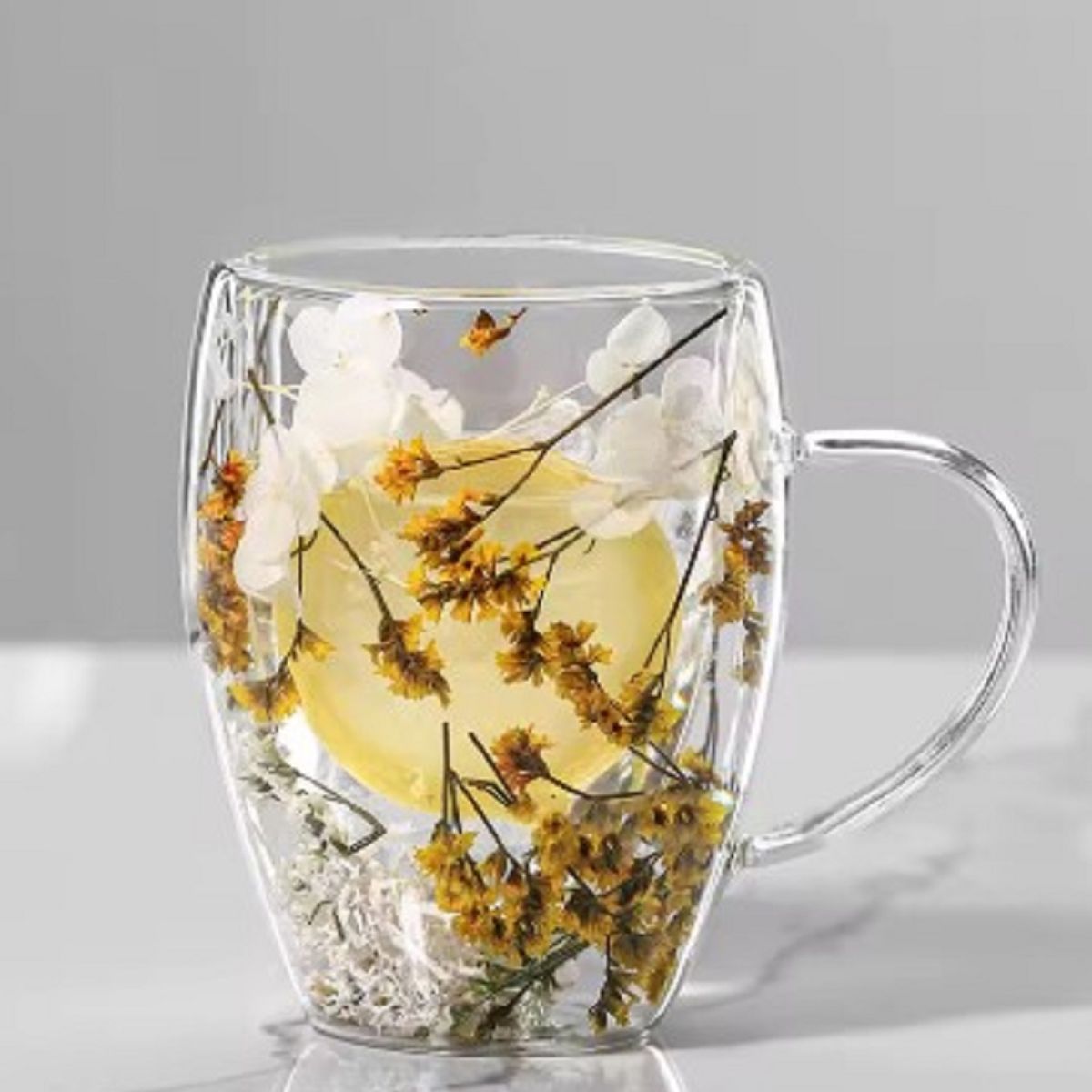 Taza De Vidrio Decorativa de Flores Secas A1 Amarillo, marca GENERICO - Foto 2