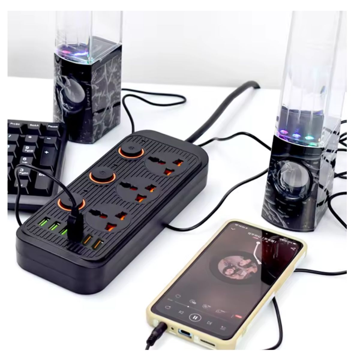 HOCO - Extensión Toma Corriente 3000W 4 Puertos Cargador USB y Tipo-C Carga Rápida