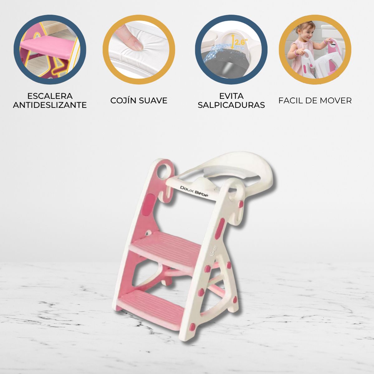 BABY GO - Escalera Multifunción 3 en 1 con cojin «ESCALIN» Pink