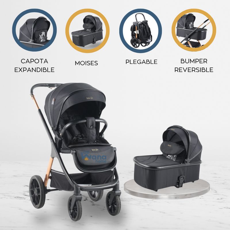 BABY GO - Coche Cuna Moisés Premium «LEXUZ» Black