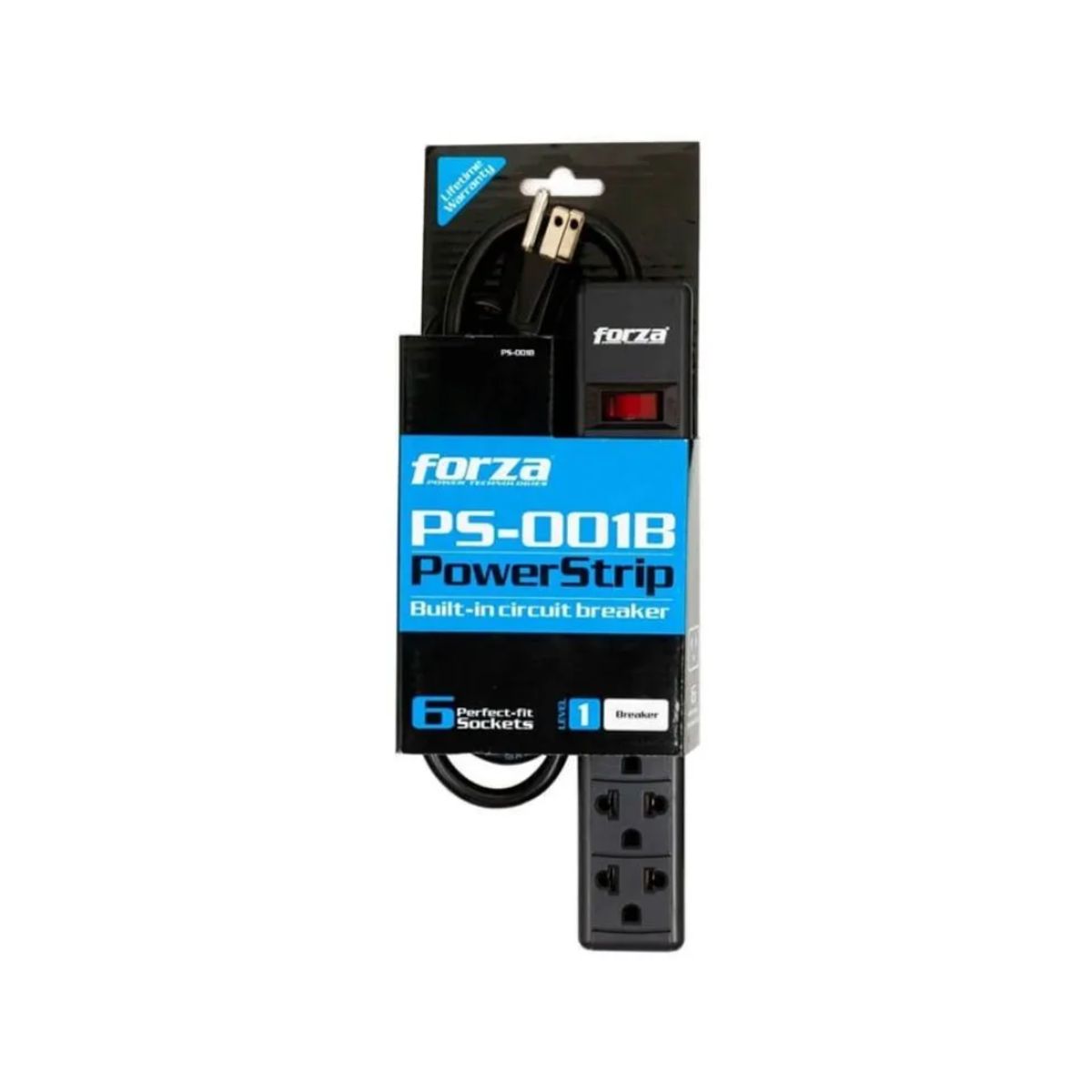 FORZA - REGLETA FORZA 6 TOMAS CABLE 90 CM NEGRO (FZ-FPS-001B)