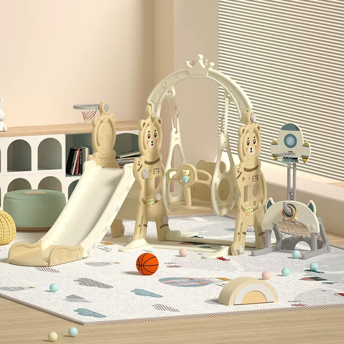 GENERICO - Juego de Tobogán Columpio Básquet 3 En 1