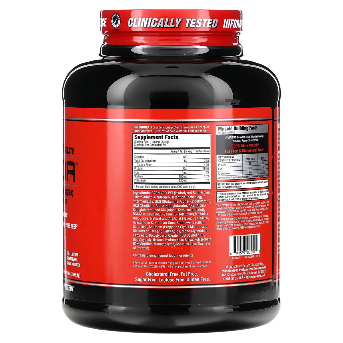 MUSCLEMEDS - CARNIVOR 4LB CHOCOLATE PROTEÍNA ISOLATADA HIDROLIZADA