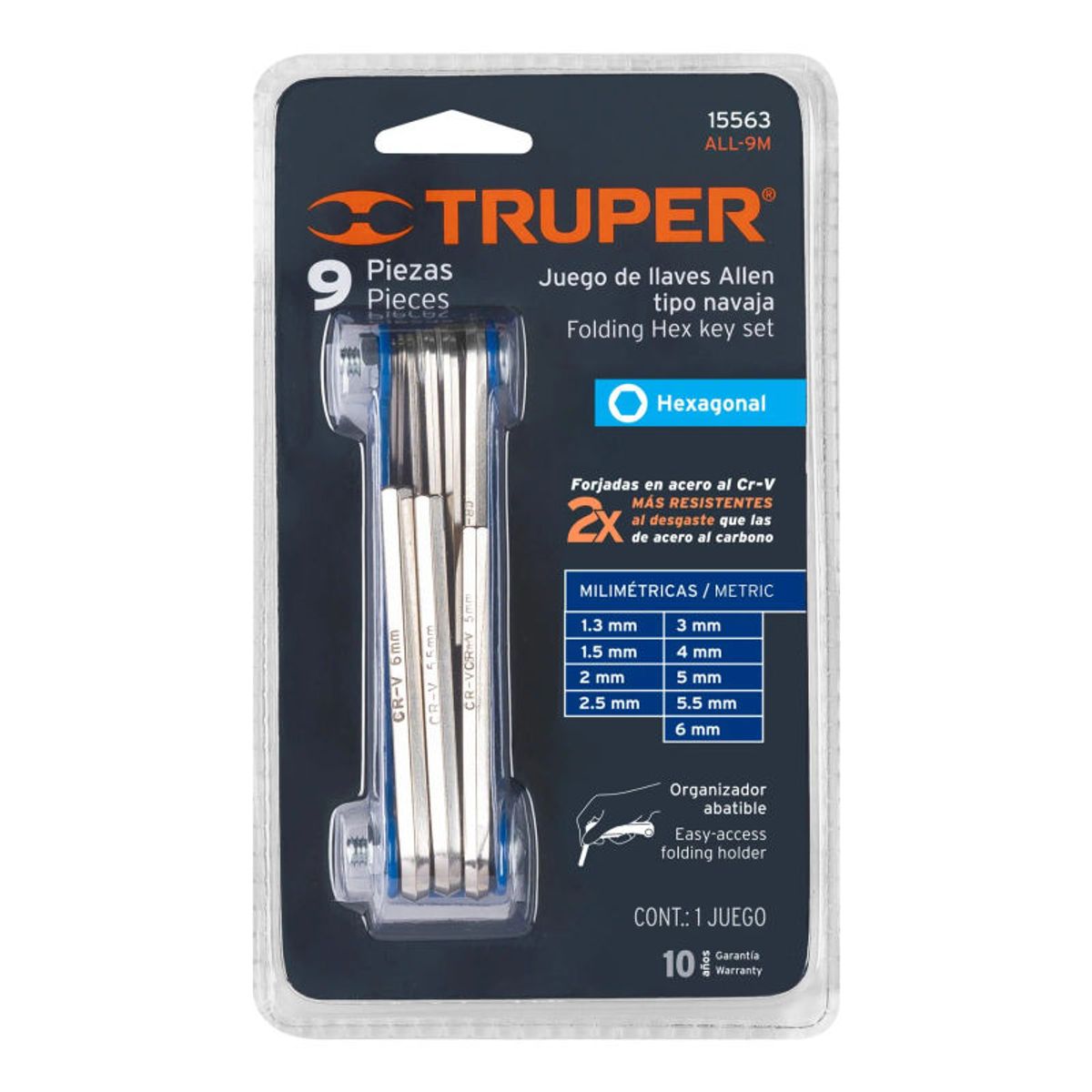 TRUPER - Juego de 9 llaves allen mm tipo navaja cuerpo de lámina - 15563