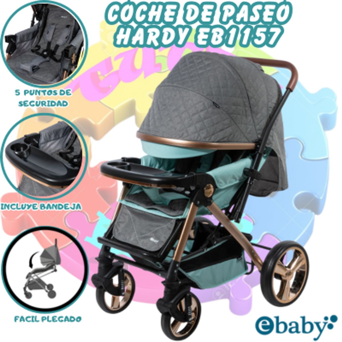 EBABY - NUEVO COCHE DE PASEO MANGO REVERSIBLE HARDY-VERDE