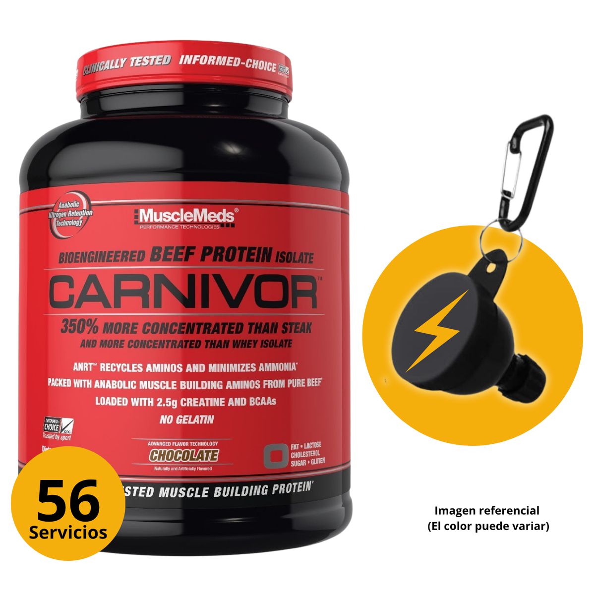MUSCLEMEDS - CARNIVOR 4LB CHOCOLATE + PORTASUPLES PROTEÍNA ISOLATADA HIDROLIZADA