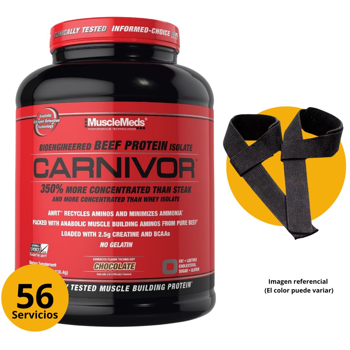 MUSCLEMEDS - CARNIVOR 4LB CHOCOLATE + STRAPS PROTEÍNA ISOLATADA HIDROLIZADA