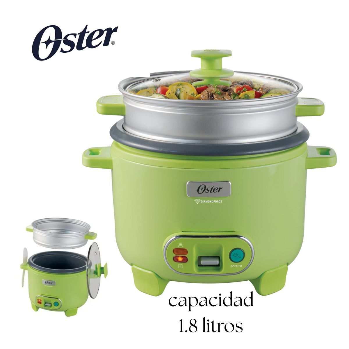 OSTER - Olla Arrocera Oster 1.8L 3 en 1 Función de Sofrito Vaporera Verde