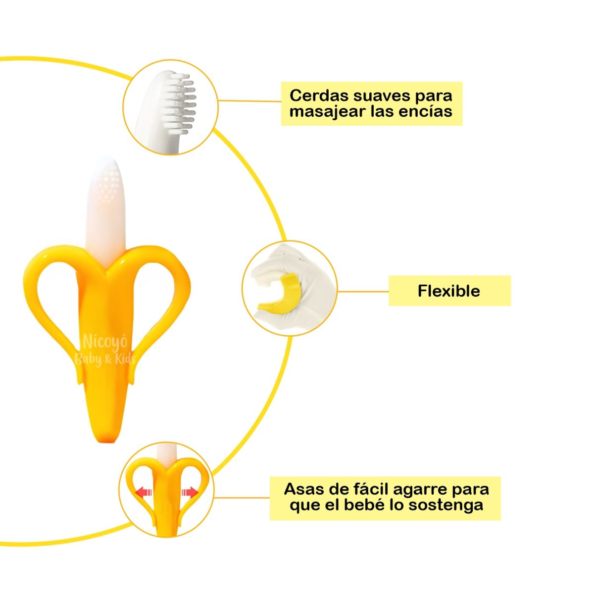 MIMOS - Mordedor Platanito Amarillo de Silicona con Sujetador ROSADO