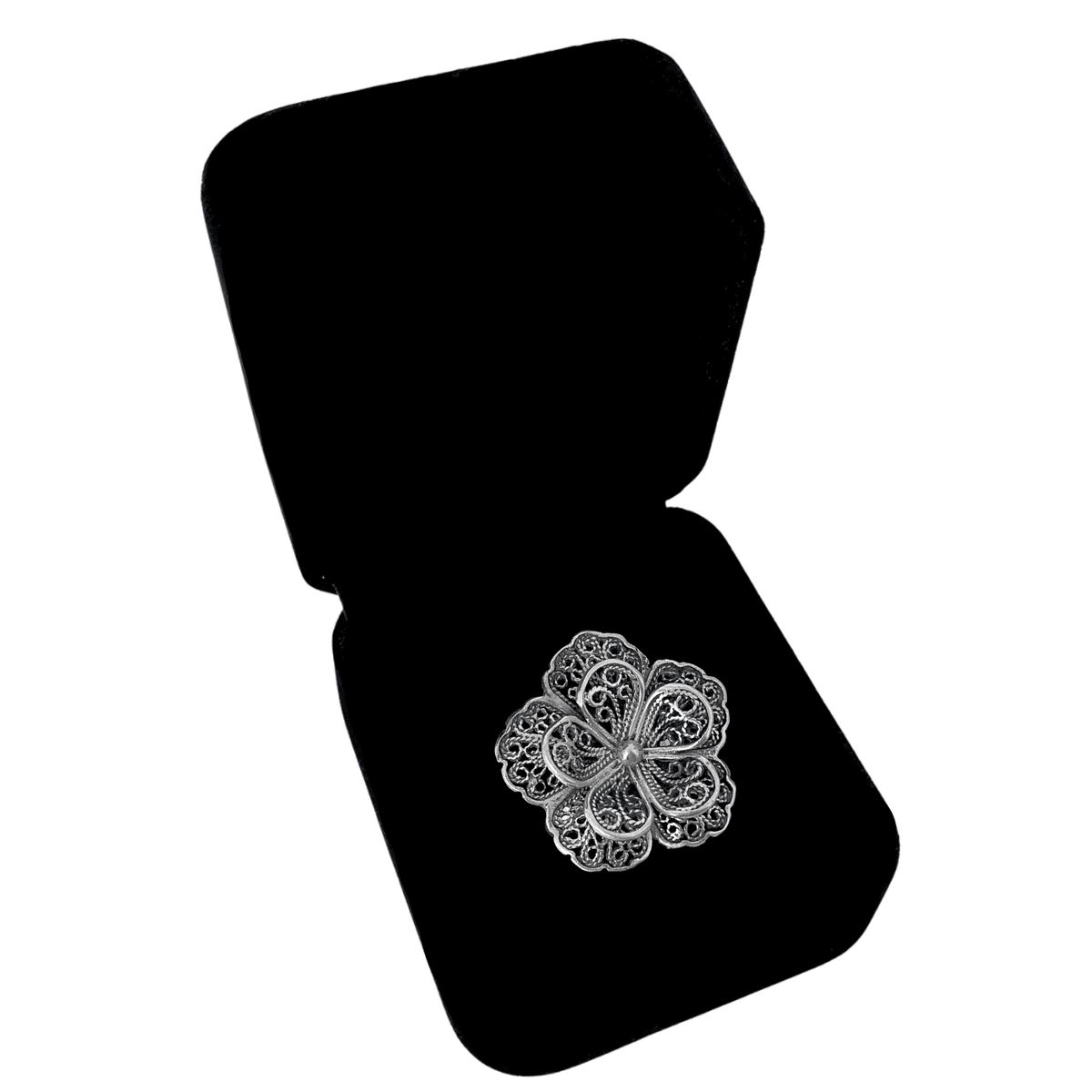 GENERICO - Anillo Mujer Flor Filigrana Regalo Plata Quemada 950