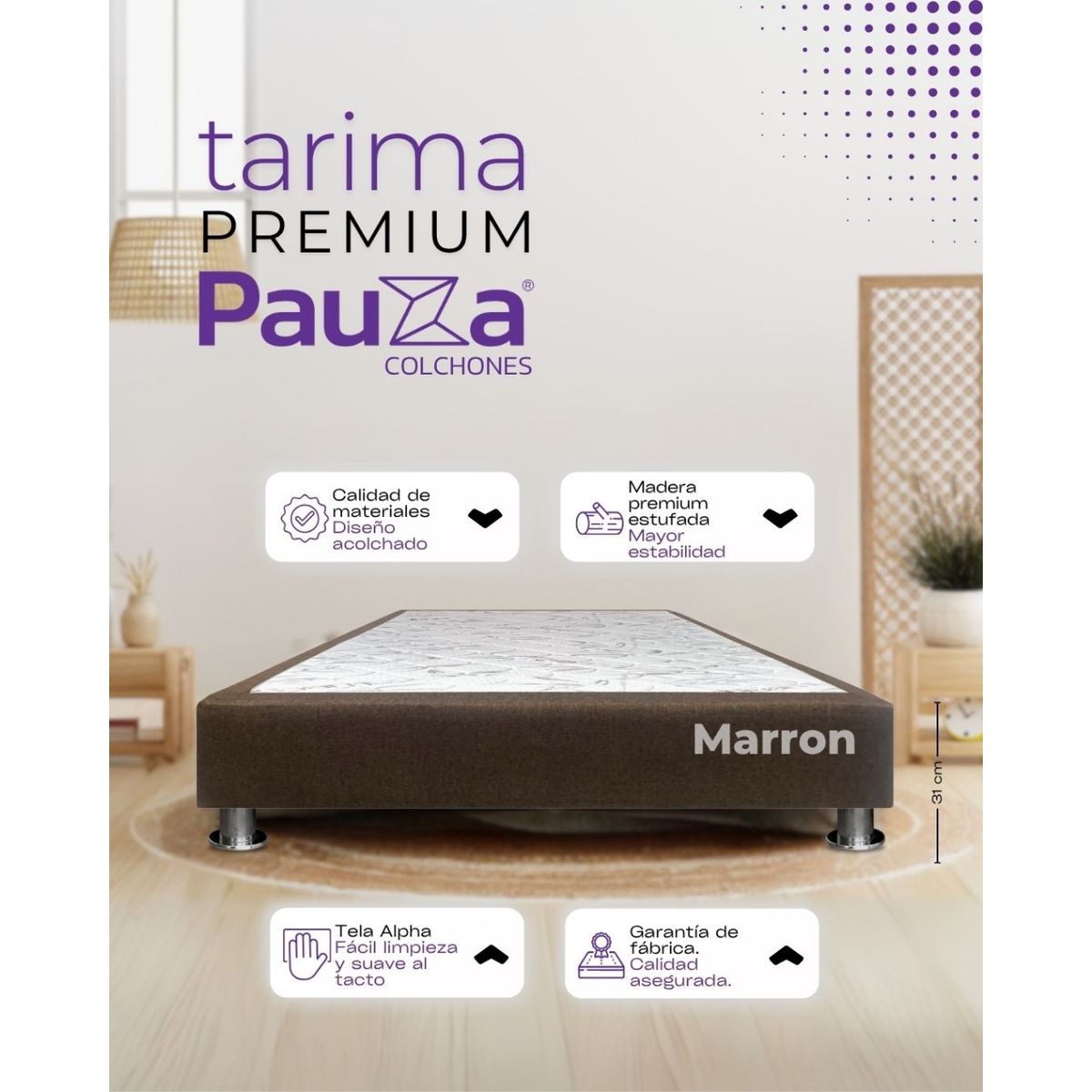 PAUZA - BASE BOX TARIMA PAUZA QUEEN MARRON